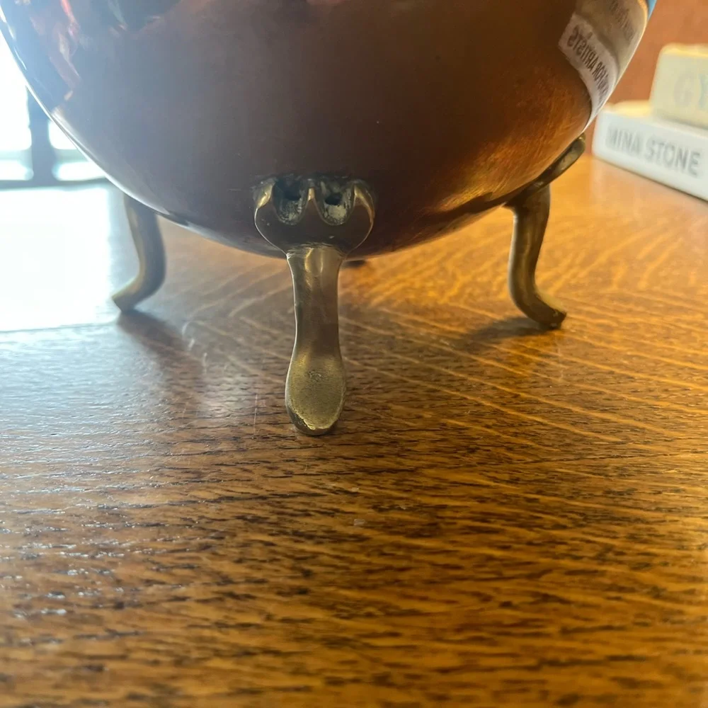 Small Copper Footed Cauldron Pot with Hanging Demitasse Cups Unusual! - Picture 3 of 7